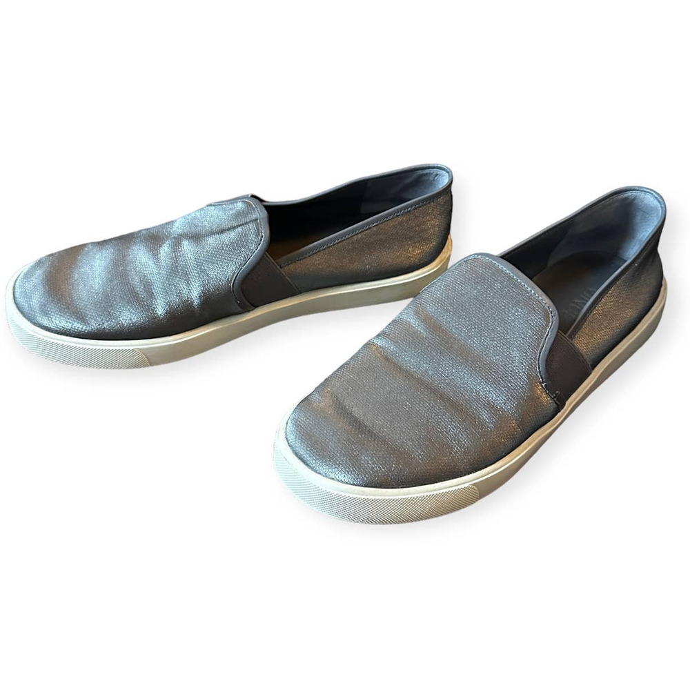 Vince Blair Metallic Gunmetal Gray Silver Slip On Sneakers Shoes Size 7.5